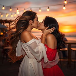 A beautiful scene depicting an intimate moment between two women sharing a passionate kiss