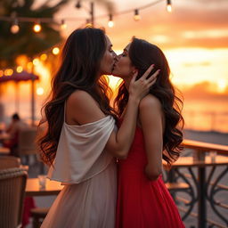 A beautiful scene depicting an intimate moment between two women sharing a passionate kiss