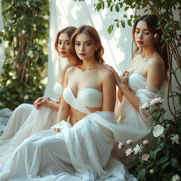 Beautiful, artistic representation of women in an ethereal setting, focusing on elegance and grace