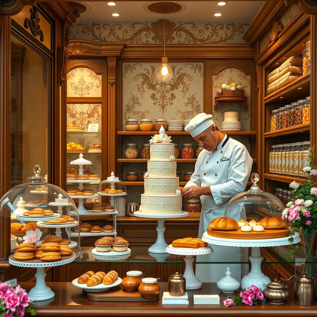 A charming 19th-century pastry chef's shop filled with delectable treats