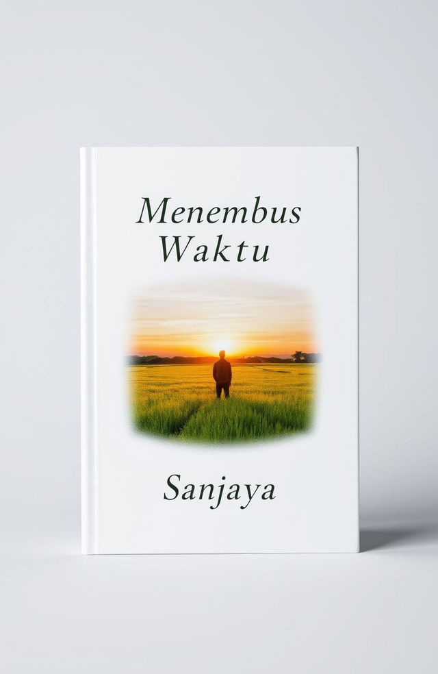 A book cover design for an A5 size book titled 'Menembus Waktu' by the author Sanjaya