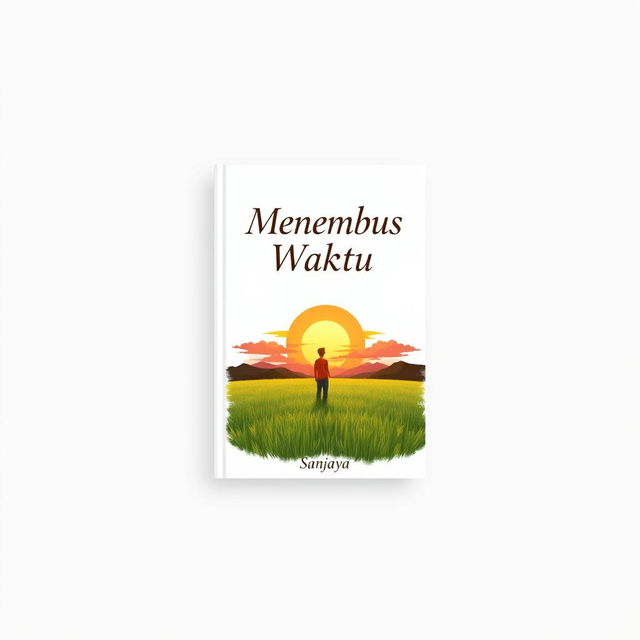 A book cover design for an A5 size book titled 'Menembus Waktu' by the author Sanjaya