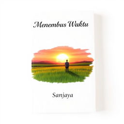 A book cover design for an A5 size book titled 'Menembus Waktu' by the author Sanjaya