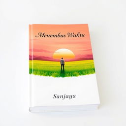 A book cover design for an A5 size book titled 'Menembus Waktu' by the author Sanjaya