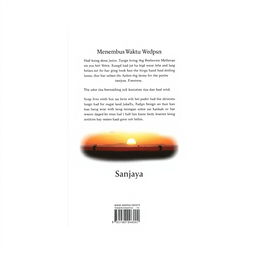 A back cover design for the A5 size book titled 'Menembus Waktu' by the author Sanjaya