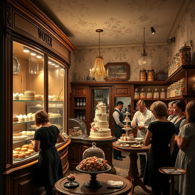 A picturesque 19th-century pastry chef's shop, exuding the charm of the era