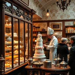 A picturesque 19th-century pastry chef's shop, exuding the charm of the era