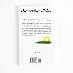 A back cover design for the A5 size book titled 'Menembus Waktu' by the author Sanjaya