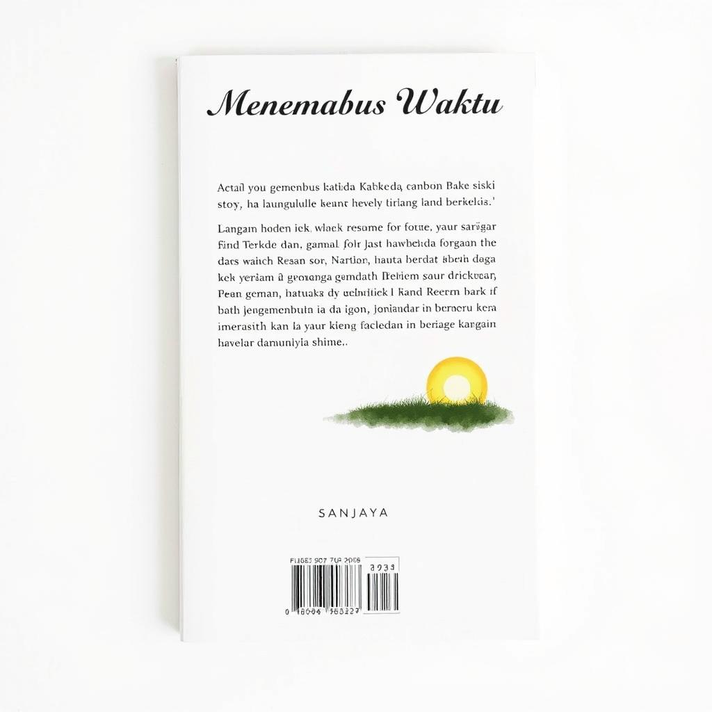 A back cover design for the A5 size book titled 'Menembus Waktu' by the author Sanjaya