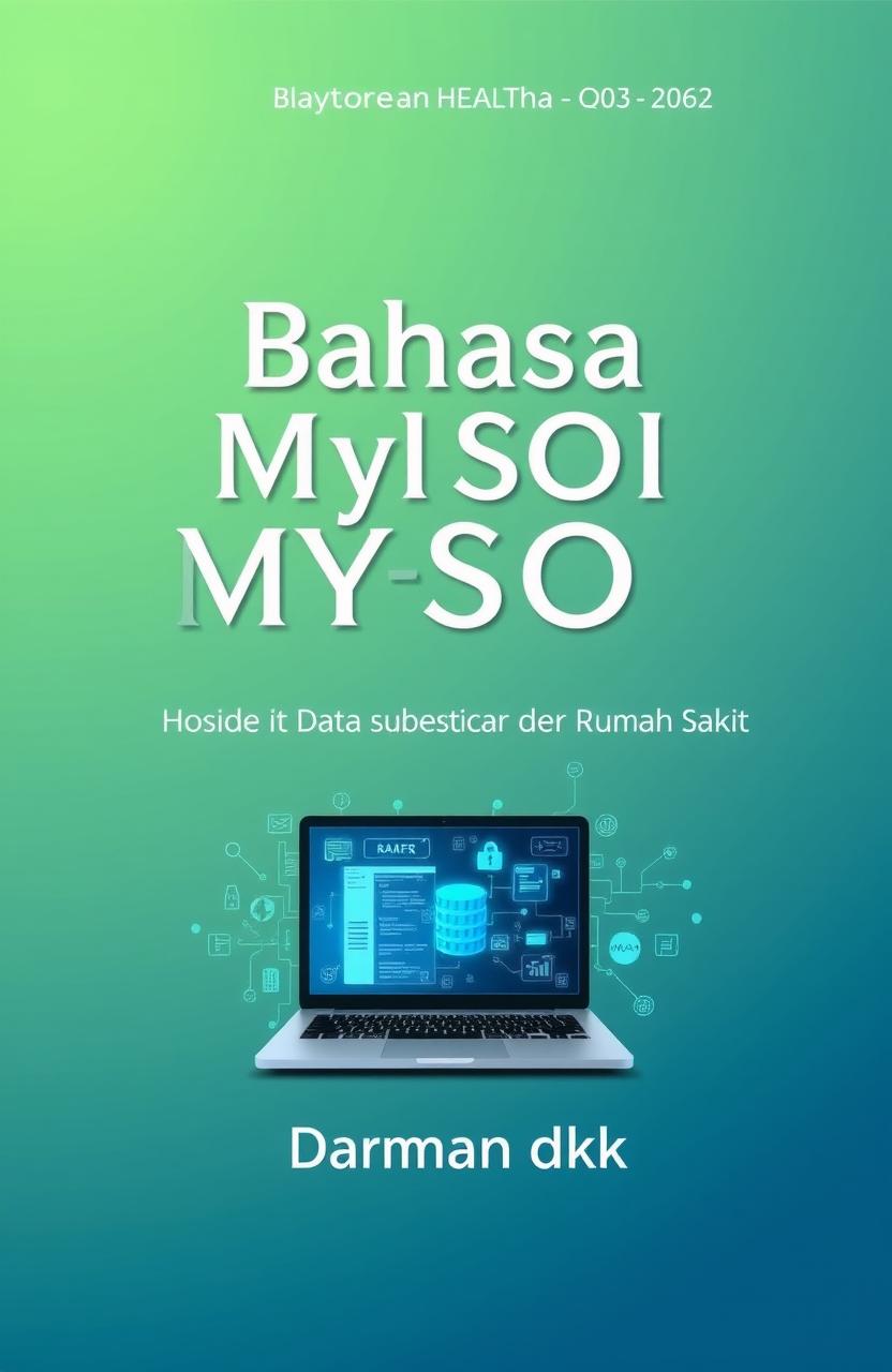 A book cover design for the title "Bahasa MySQL Basis Data Kasus Rawat Jalan Rumah Sakit" authored by Darman and others