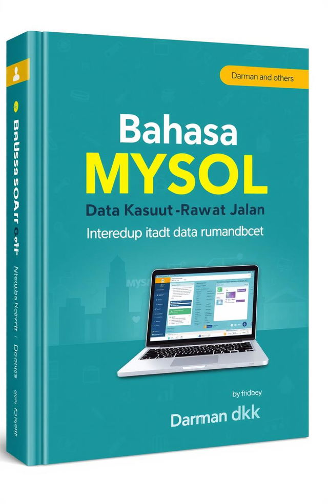 A book cover design for the title "Bahasa MySQL Basis Data Kasus Rawat Jalan Rumah Sakit" authored by Darman and others