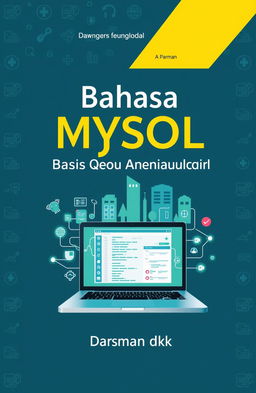 A book cover design for the title "Bahasa MySQL Basis Data Kasus Rawat Jalan Rumah Sakit" authored by Darman and others