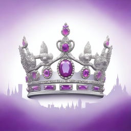 A high-quality digital art featuring a highly detailed silver crown adorned with a shimmering purple gem