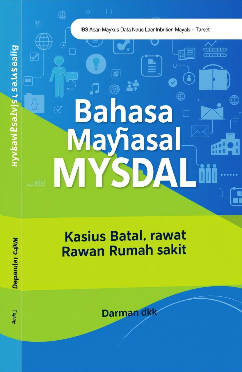 A book cover design for an A4-sized book titled "Bahasa MySQL Basis Data Kasus Rawat Jalan Rumah Sakit" by Darman dkk