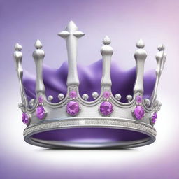 A high-quality digital art featuring a highly detailed silver crown adorned with a shimmering purple gem