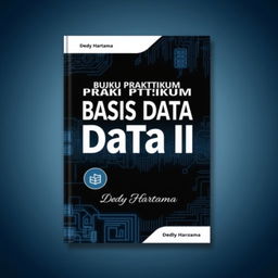 An A4 book cover design for 'Buku Praktikum Basis Data II' by author Dedy Hartama