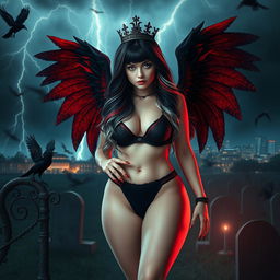 A stunning, curvy girl with long black, red, and silver hair, showcasing a pretty, innocent yet sexy demeanor