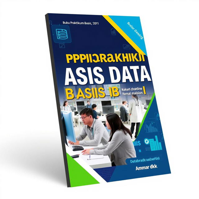 A book cover design for an A4-sized book titled "Buku Praktikum Basis Data II" by Ammar dkk