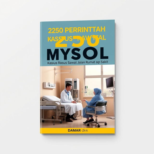 A book cover design for an A4-sized book titled '250 Perintah MySQL Kasus Rawat Jalan Rumah Sakit' by Damar dkk