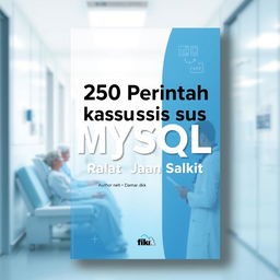 A book cover design for an A4 format with the title '250 Perintah MySQL kasus Rawat Jalan Rumah Sakit' prominently displayed at the top