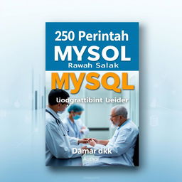 A book cover design for an A4 format with the title '250 Perintah MySQL kasus Rawat Jalan Rumah Sakit' prominently displayed at the top