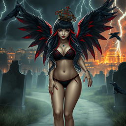 An enchanting, curvy girl with very long black, red, and silver hair, radiating a pretty and innocent charm while also embodying a sexy allure