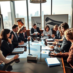 A vibrant scene capturing the essence of negotiations in a sophisticated boardroom