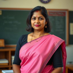 A hyper-realistic full body portrait of a South Indian school teacher, approximately 39 to 40 years old