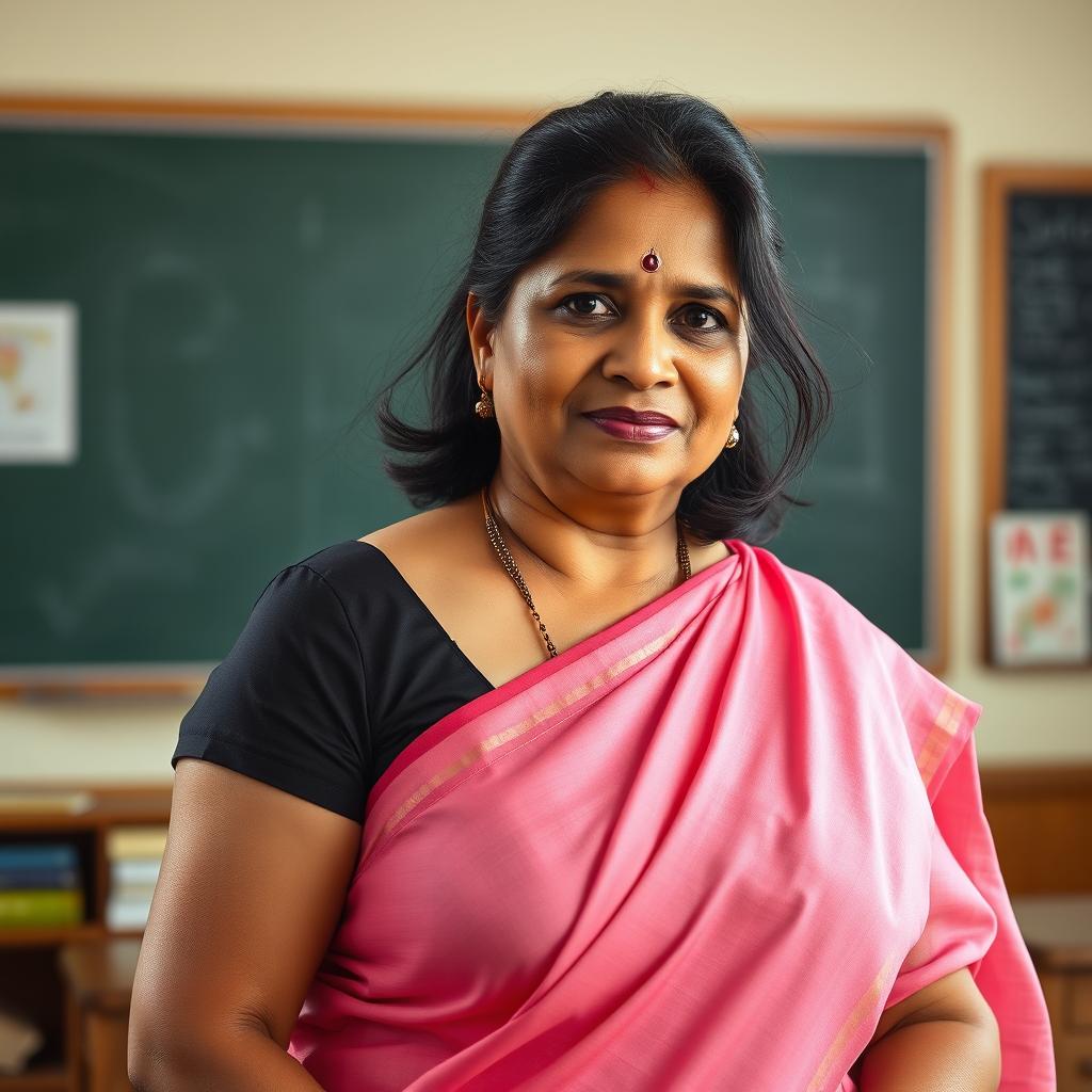 A hyper-realistic full body portrait of a South Indian school teacher, approximately 39 to 40 years old