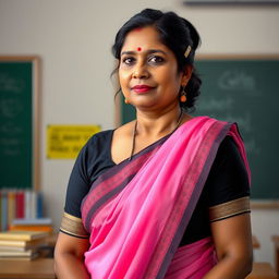 A hyper-realistic full body portrait of a South Indian school teacher, approximately 39 to 40 years old