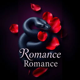 A dark romance book cover design that features an elegantly entwined black snake and vibrant red petals