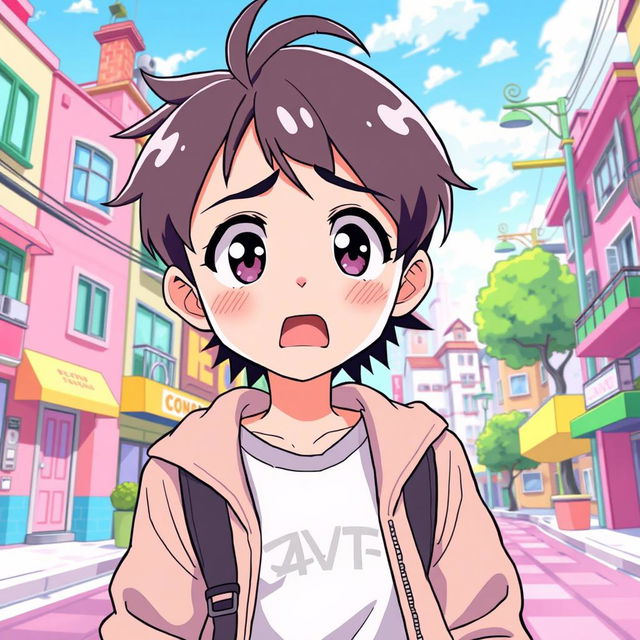 A vibrant anime-style illustration of a confused person