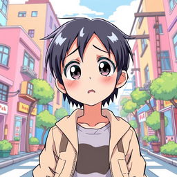 A vibrant anime-style illustration of a confused person