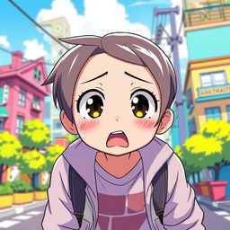 A vibrant anime-style illustration of a confused person