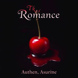 A dark romance novel cover featuring a single cherry draped in glistening red blood, evoking a sense of seductive danger