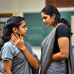 A 30-year-old beautiful Indian school teacher looking angrily at a young man