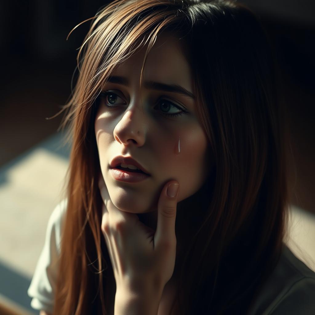 A deeply emotional artistic representation of a young woman expressing intense feelings
