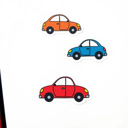 Hand-drawn colorful cartoon-style car stickers with a minimalist design, featuring very basic and simple illustrations