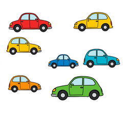 Colorful cartoon-style car stickers, illustrated by hand with a minimalist approach