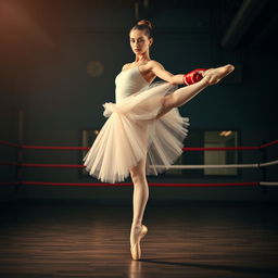 A dynamic and artistic scene blending ballet and boxing