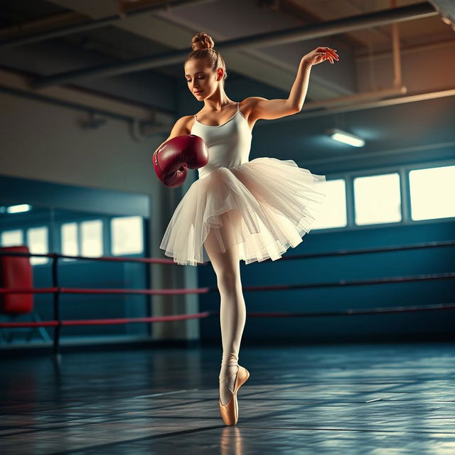 A dynamic and artistic scene blending ballet and boxing