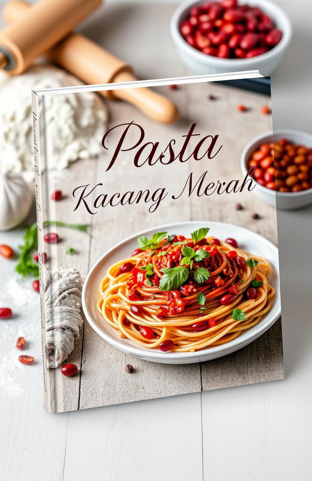 A vibrant and enticing book cover design for a recipe book on red bean pasta