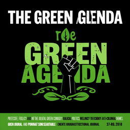A bold and impactful logo design for an activist journal titled 'The Green Agenda', focused on radical politics, ecology, and anti-colonial themes