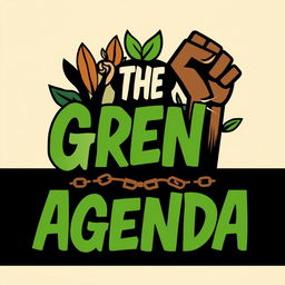 A dynamic and powerful logo design for an activist journal named 'The Green Agenda', centered on radical politics, ecology, and anti-colonial themes