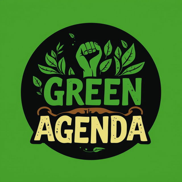 A dynamic and powerful logo design for an activist journal named 'The Green Agenda', centered on radical politics, ecology, and anti-colonial themes