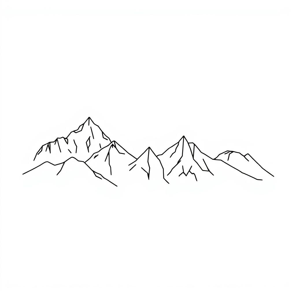 A minimalist representation of nature featuring mountains in a simple line art style