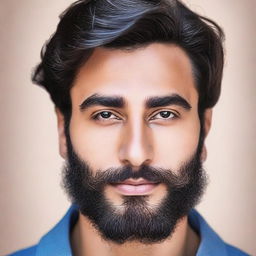 A real-life, high-quality photograph of a very handsome young Arab man with a beard