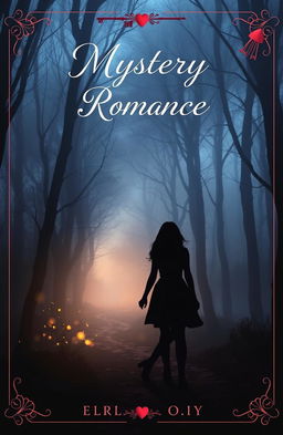 A captivating cover for a mystery romance short story, featuring an enchanting and misty forest at twilight