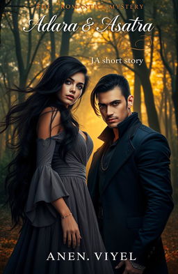 A romantic mystery cover for a short story featuring the characters Adara and Asatra