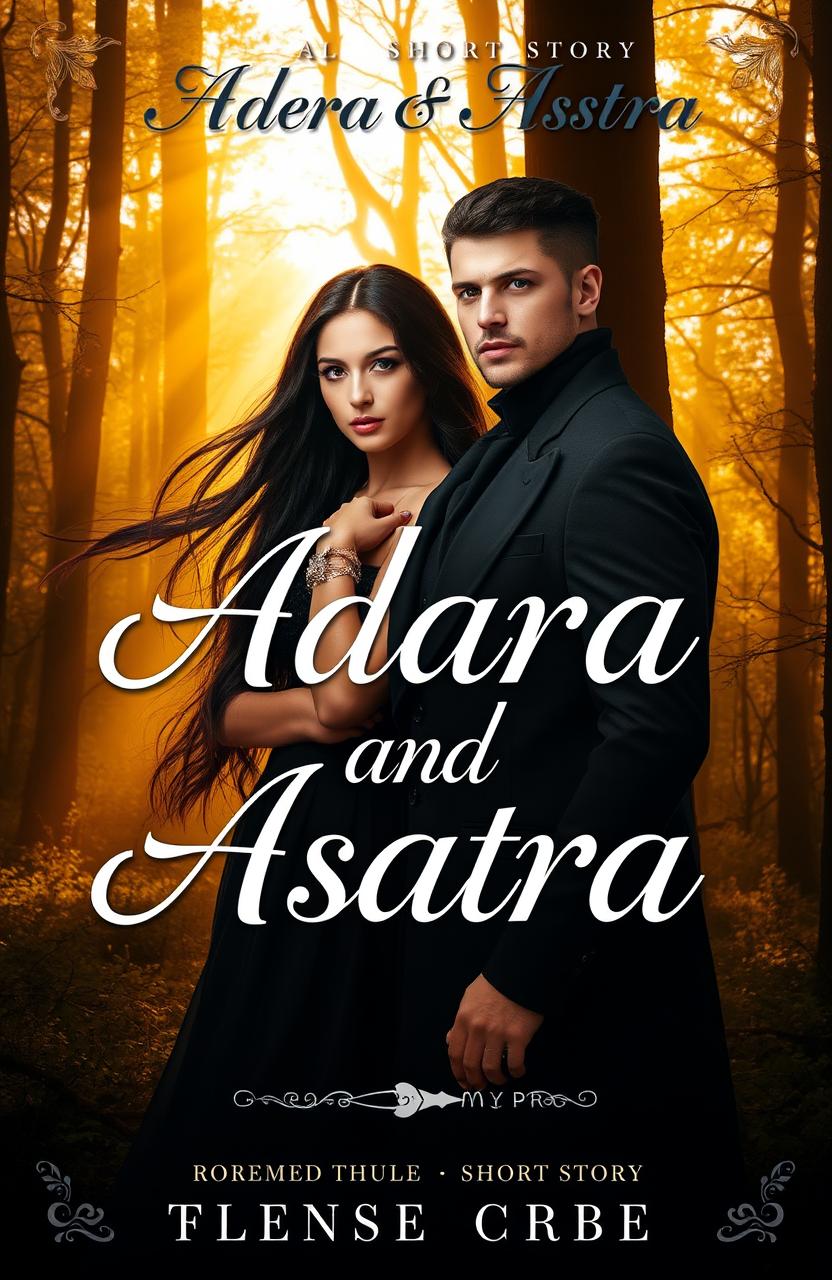 A romantic mystery cover for a short story featuring the characters Adara and Asatra